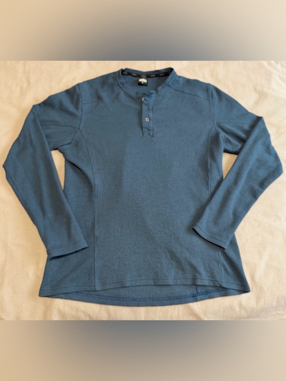 KUHL Konflikt Henley Shirt Mens Large Blue Waffle Knit Thermal Long Sleeve 7472
